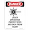 Signmission OSHA Danger Sign, Laser Operation Protect, 5in X 3.5in Decal, 3.5" W, 5" H, Portrait OS-DS-D-35-V-1414 - alternate 1